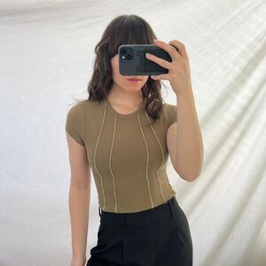 Ardene Women's Khaki and Brown Crop-top